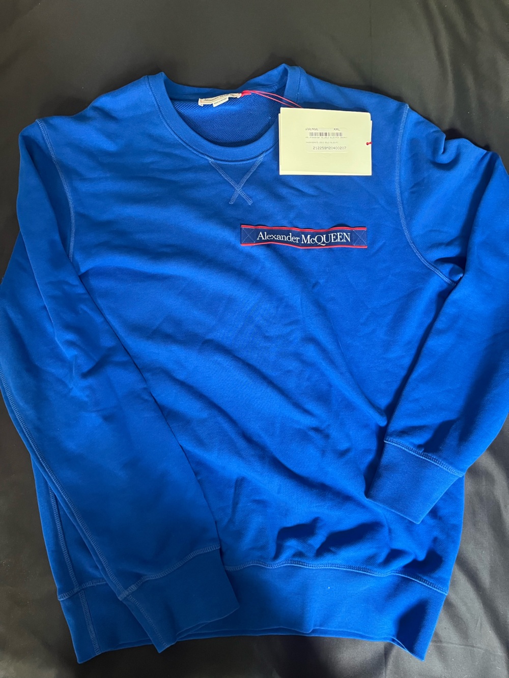 Alexander McQueen Bright Blue Crewneck Sweatshirt with Red Trim Logo